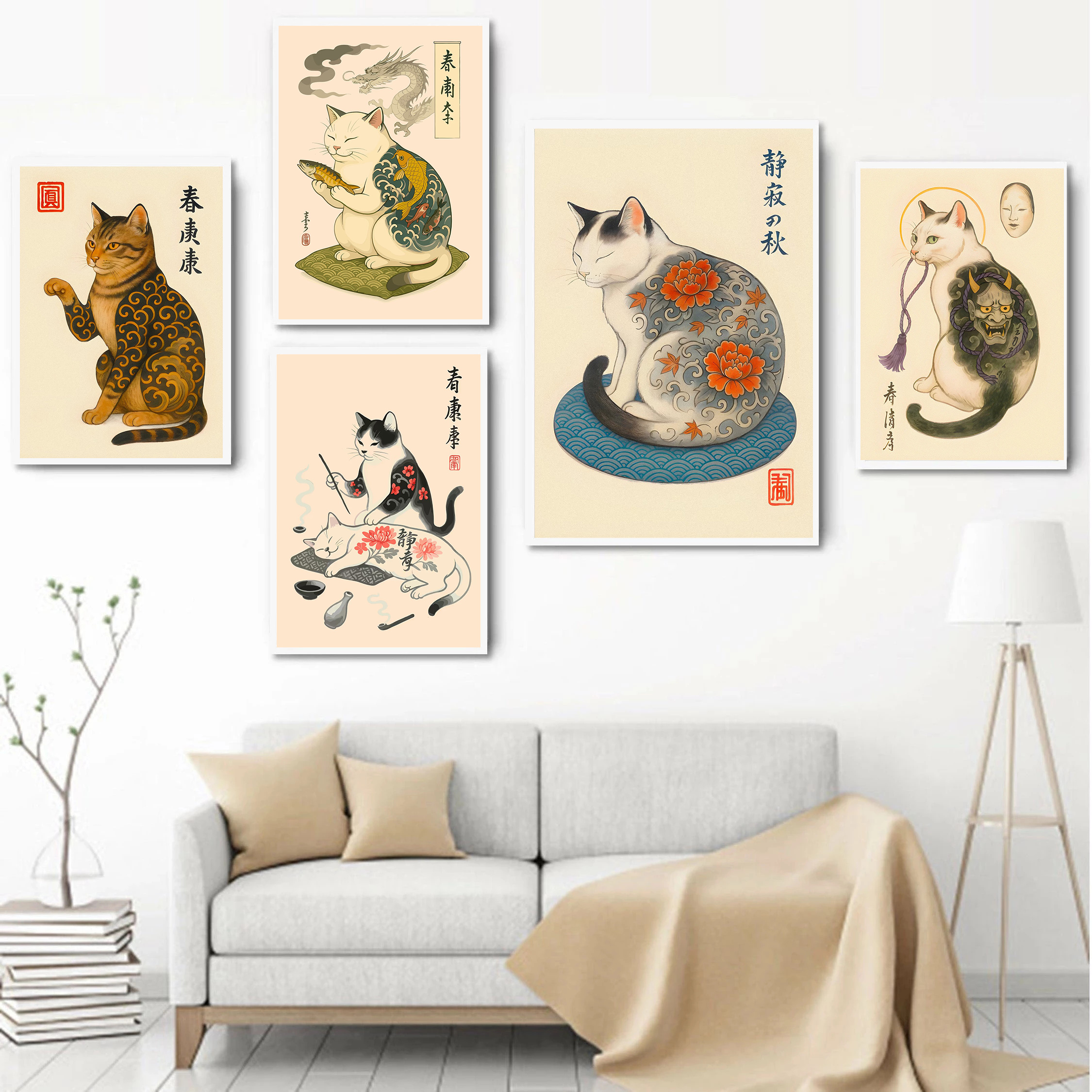 Japanese Minimalism Lifestyle - Japanese Cat with Oni Mask Tattoo
