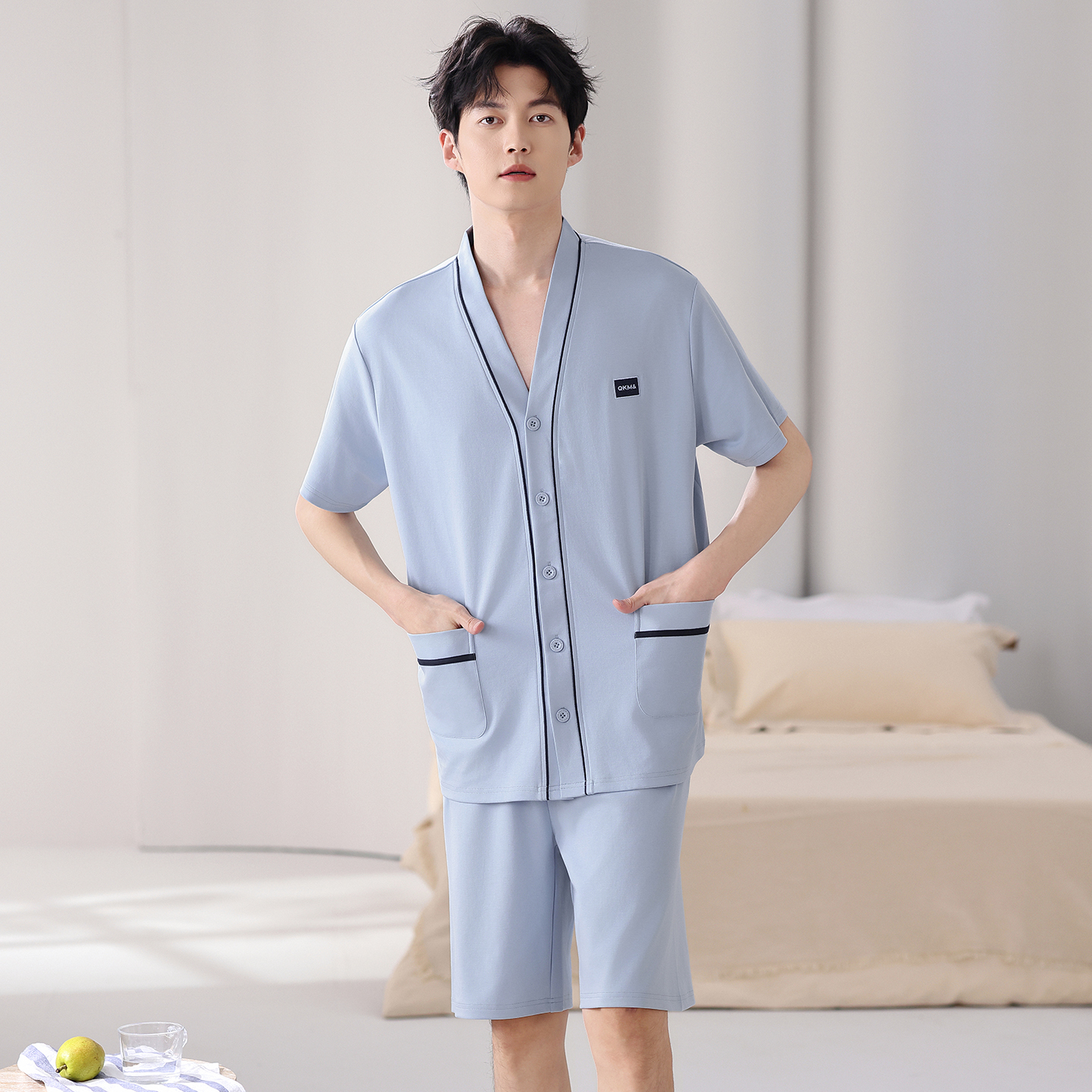 Summer V-Neck Pyjamas Male 100 - Kimono Yukata Cotton บทวิจารณ์และราคา