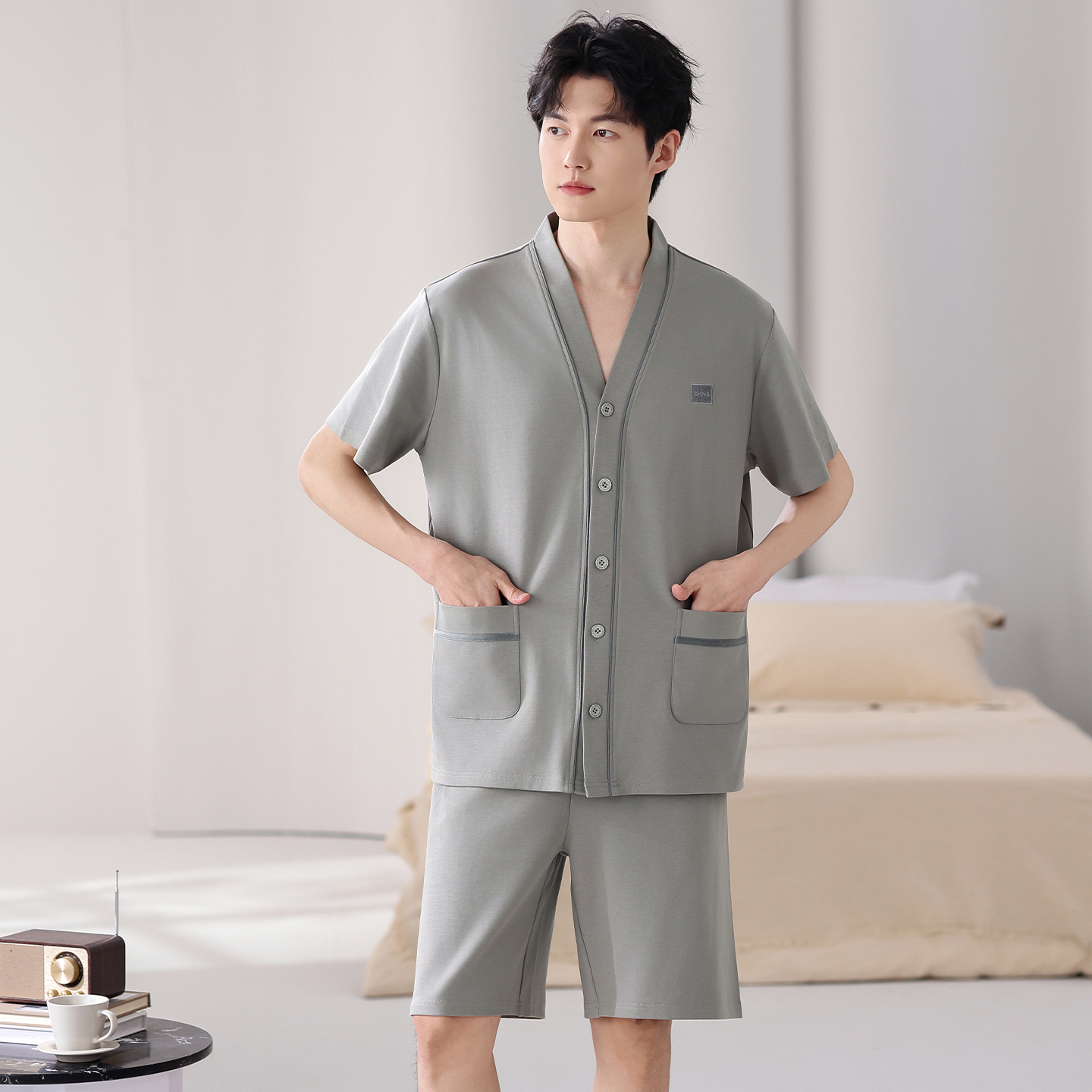 Summer V-Neck Pyjamas Male 100 - Kimono Yukata Cotton บทวิจารณ์และราคา