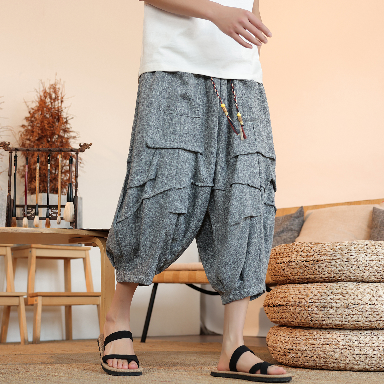 Summer Lantern Pants Men Japan - Kimono Yukata Cotton บทวิจารณ์และราคา