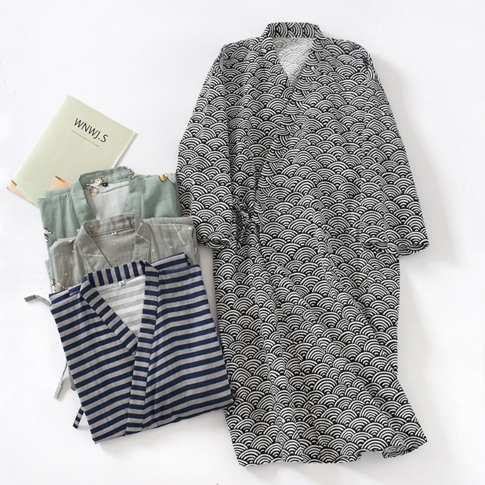 Sleepwear V-Neck Men's Kimono  - Kimono Yukata Cotton บทวิจารณ์และราคา