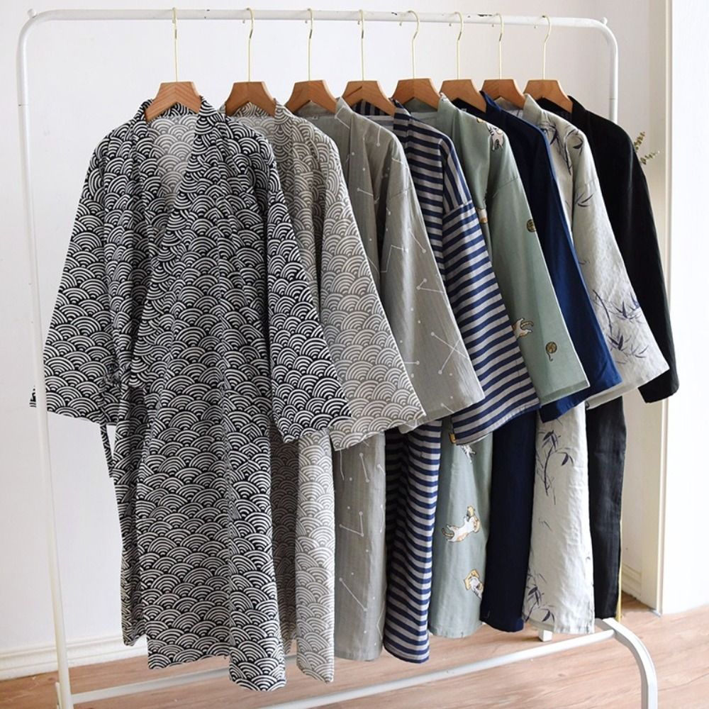 Sleepwear V-Neck Men's Kimono  - Kimono Yukata Cotton บทวิจารณ์และราคา